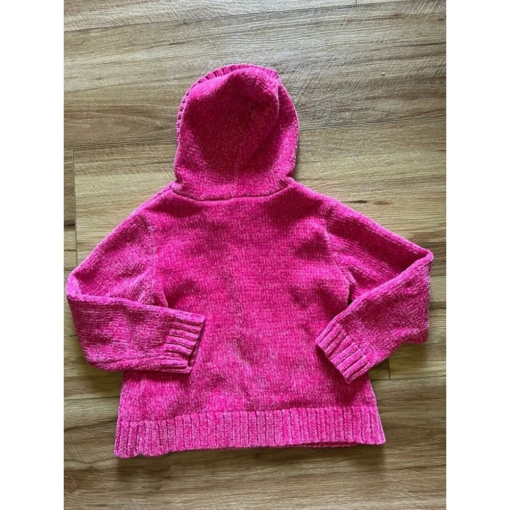 Delia's Girl Chenille Hoodie‎ Girls 5/6 Pink Cat Pocket Metallic Sparkle